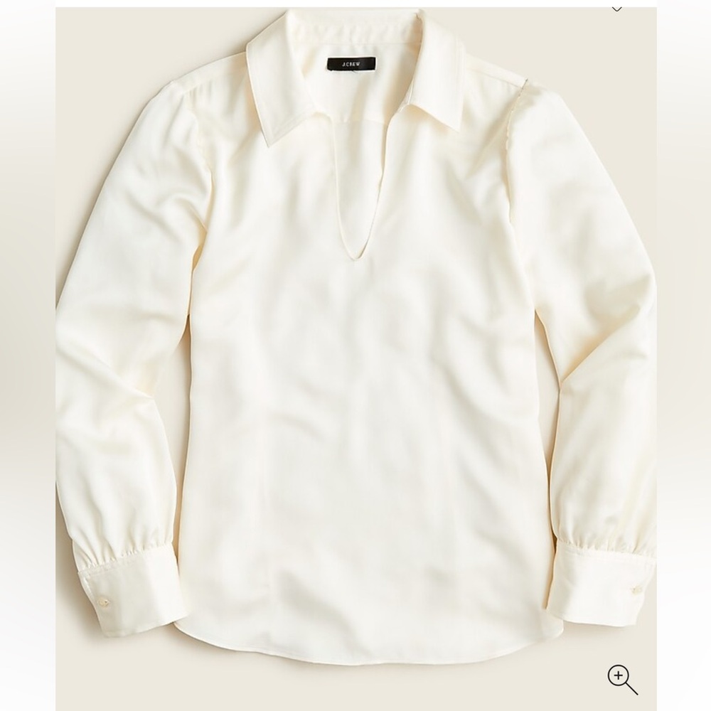 Collared satin-back crepe popover top